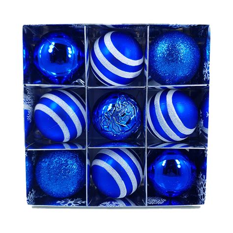 Set 9 Globulete De Craciun In Cutie Albastre Decoratiune Calitative