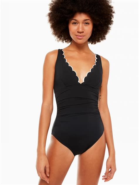Fort Tilden Contrast Scalloped Plunge One Piece Black Womens Kate