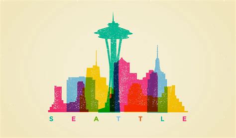 Colorful Seattle Skyline Vector Download