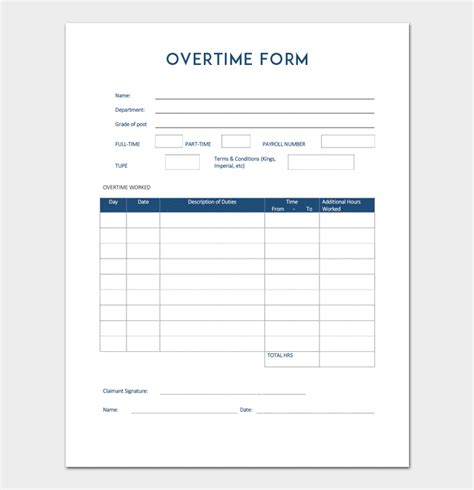 Printable Overtime Form Template Printable Forms Free Online
