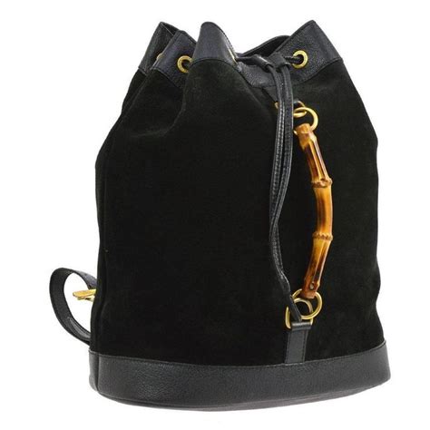 Gucci Black Suede Leather Bamboo 2 In 1 Top Handle Drawstring Backpack