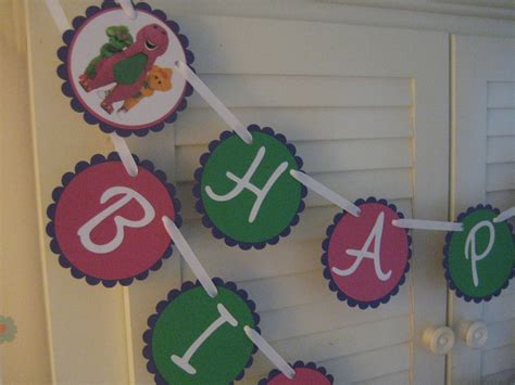 Barney The Dinosaur Birthday Banner Happy By Pinkpapercottage