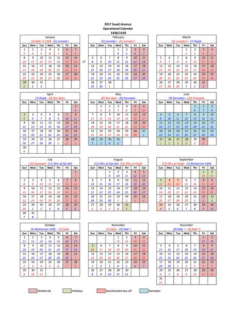 Saudi Aramco Operational Calendar Pdf