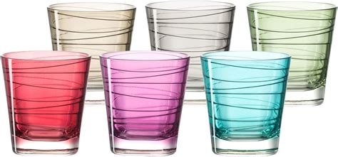 leonardo 047286 vario drinking glass set of 6 small assorted colours glass multi coloured 8 30 x