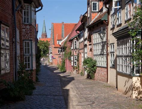 Street Of The Medieval Town Of Lueneburg Germany On A Sunny Summer Day