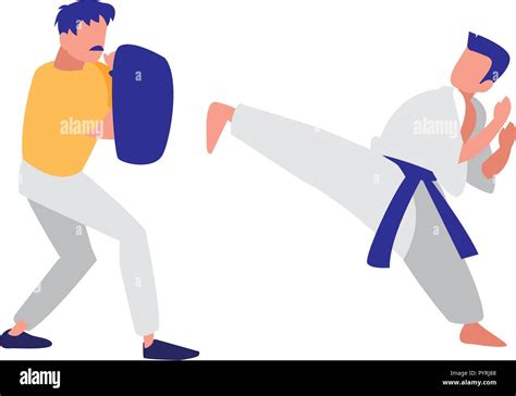 Man And Sparring Practicing Martial Arts Characters Vector Illustration