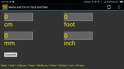 2.5 ft = 76.2 cm. m, cm, mm to yard, feet, inch converter tool for Android ...