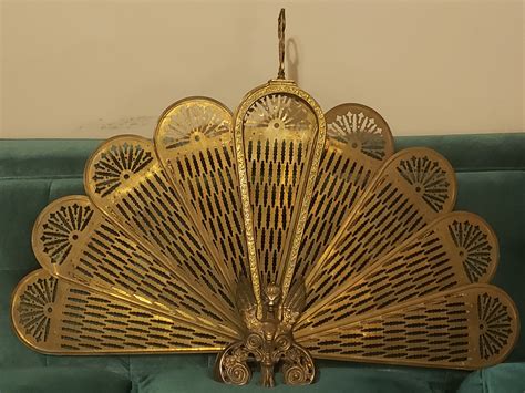 Simply Gorgeous Art Deco Brass Fireplace Fan Screen With Winged