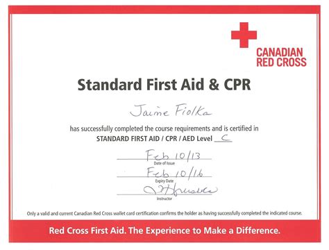 Standard First Aid And Cpr Certified Canadian Red Cross American Red