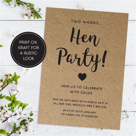 Printable Hen Party Invite Hen Party By Greybeeprintables On Etsy