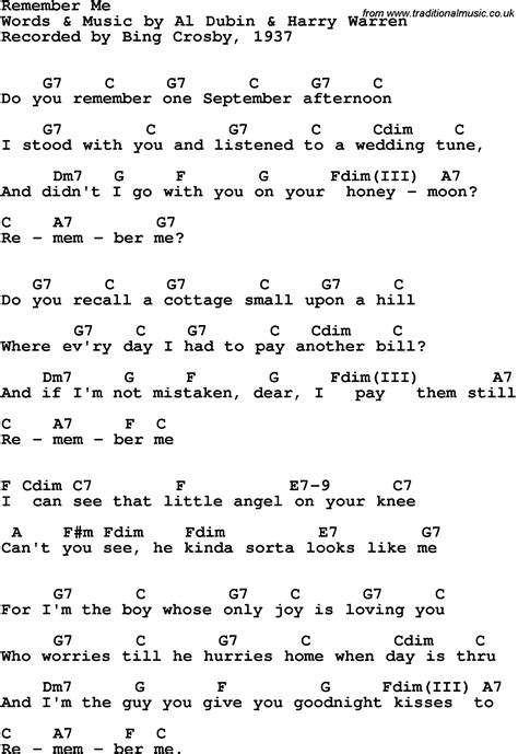 Song Lyrics With Guitar Chords For Remember Me Bing Crosby 1937