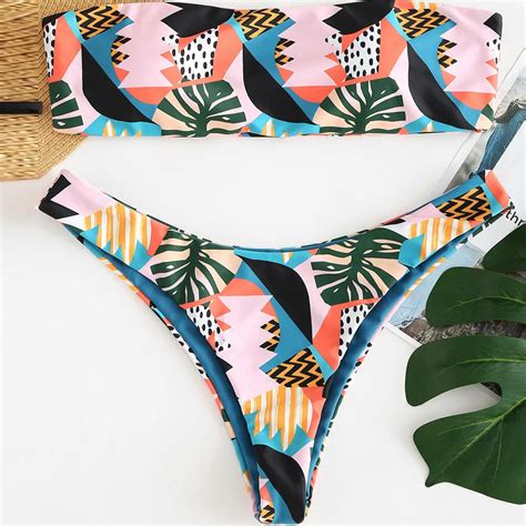 2019 sexy bikinis women s tube top digital double sided print split swimsuit swimsuit bikini