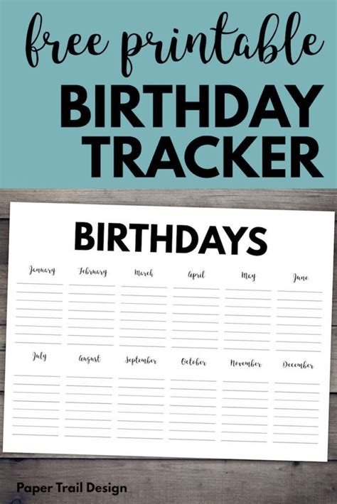 Free Printable Birthday Calendar Template Monthly Birthday Tracker To