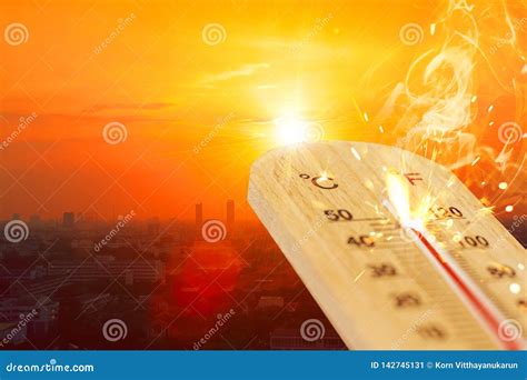 Summer Hot Weather Season High Temperature Thermometer Stock Image