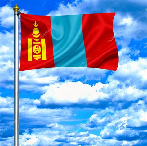 Mongolia Waving Flag Against Blue Sky — Stock Photo © Alexis84 11033598