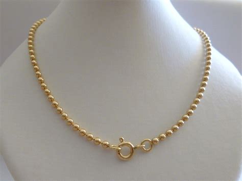 9ct Solid Yellow Gold Bead Ball Chain Necklace 2 2mm 16 Etsy