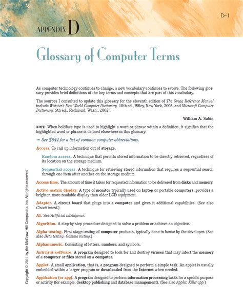 Free Computer Books Pdf: Glossary of Computer terms - Download PDF ...