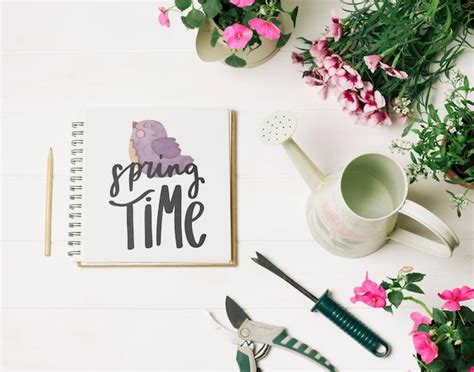 Premium Psd Notepad Template For Spring With Flowers