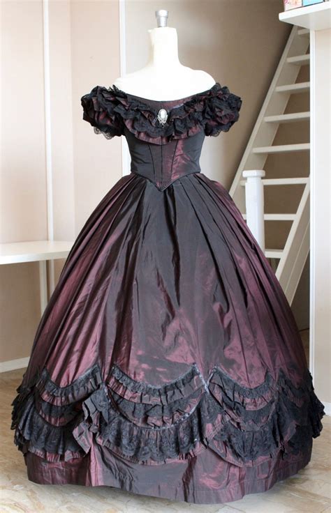 Victorian Taffeta Prom Dress With In3 Decorations Types Of Lace And Black Ribbon 1860 Ball