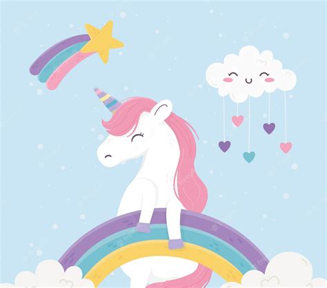 Premium Vector Unicorn Rainbows Clouds Hearts Love Fantasy Magic