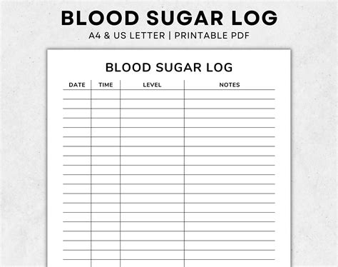 Blood Sugar Log Printable Template Blood Sugar Tracker Diabetic Log