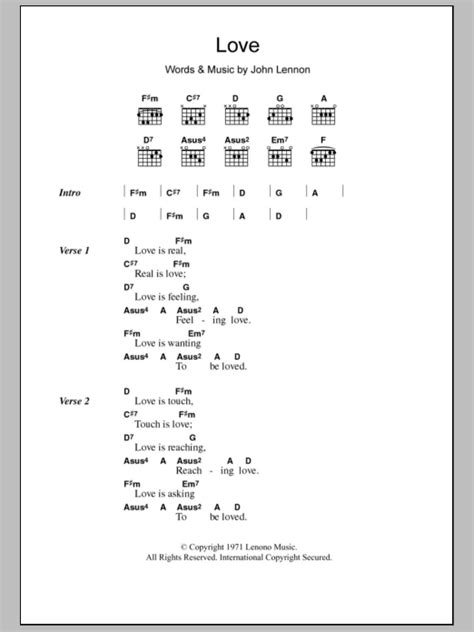 Love Sheet Music John Lennon Guitar Chordslyrics