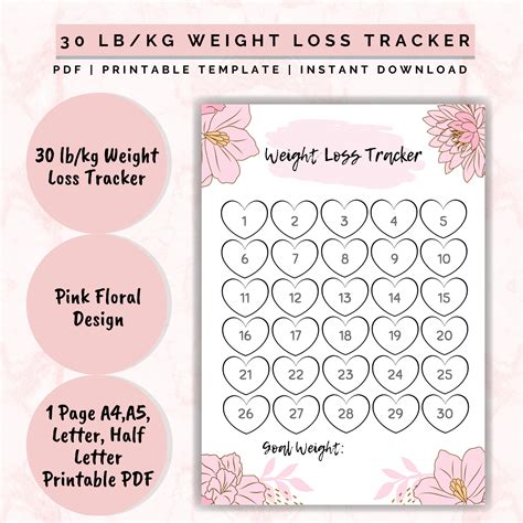 Weight Loss Tracker Printable 30 Lbkg Weight Loss Chart Motivational