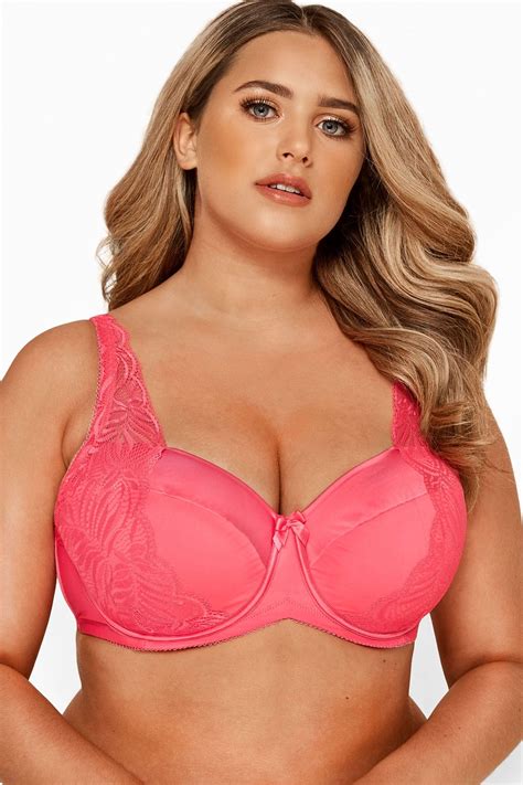 Plus Size Pink Satin Lace Wired Bra Sizes Dd To G Yours Clothing