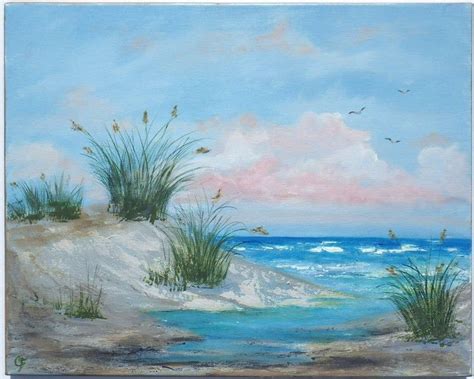 Pintura De Playa Pintura Oceánica Con Dunas De Arena Entrada Pastos