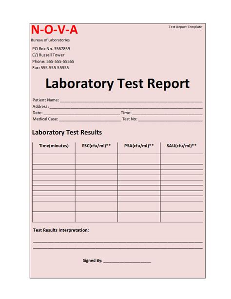 Laboratory Test Report Template Inside Patient Report Form Template