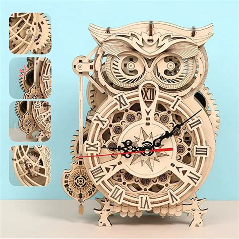 Wooden Assembly Diy Clock Assembly Toy Puzzle Kit Owl Model Etsy