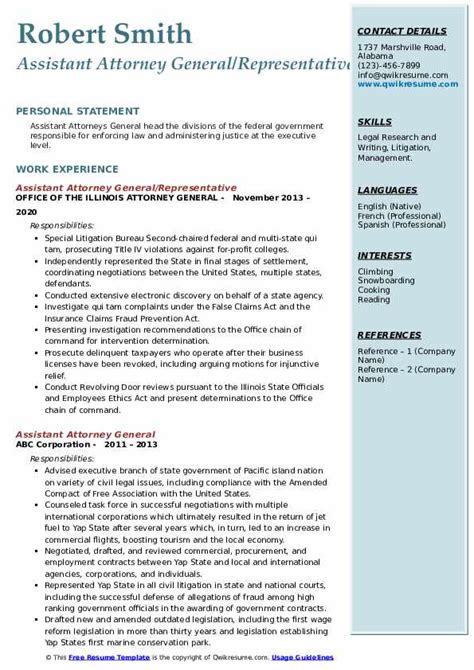 Updating your resume for your next venture? Assistant Attorney General Resume Samples | QwikResume