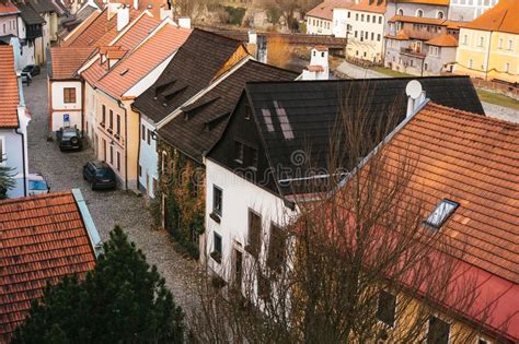 Beautiful Street In The Town Of Cesky Krumlov In The Czech Republic