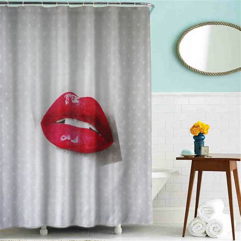 Sexy Lip Women Designer Shower Curtains Waterproof Fabric Bathroom Curtain With Hooks Custom