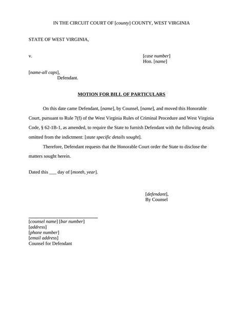 Motion For Bill Of Particulars West Virginia Legal Document
