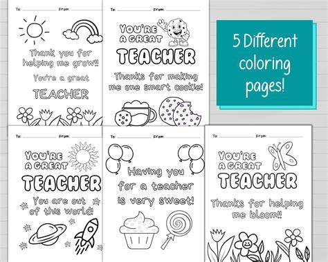 5 Printable Teacher Appreciation Coloring Pages End Of Year Etsy