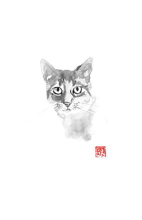 Grey Cat Drawing By Pechane Sumie