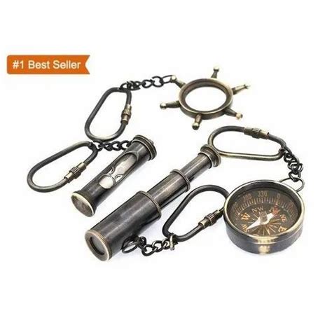 Ma And Sons Black Telescope Compass Brass Key Chain Set Packaging Type