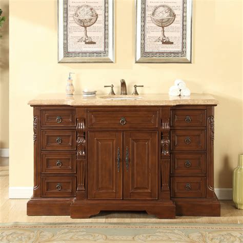 55 to 60 inch bathroom vanities can make a truly grand statement in your contemporary bathroom, with ample storage room within the cabinet itself and plenty of counter space regardless of whether you opt for a single or double sink model. Silkroad Exclusive 60" Single Sink Bathroom Vanity Set ...