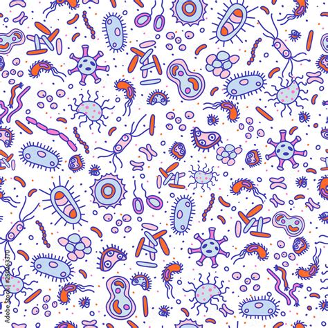 Bacteria Viruses And Germs Vector Colorful Pattern Collection Of