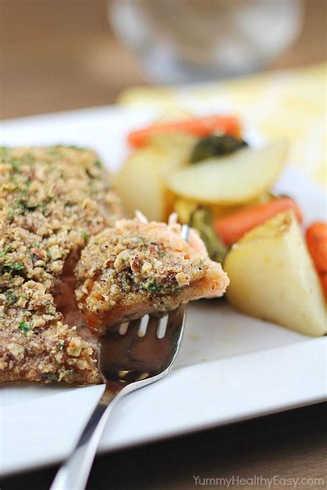 I love talking with people about food, and i'm so glad you're here. A FAVORITE Pecan Crusted Honey-Mustard Salmon, sub almond ...