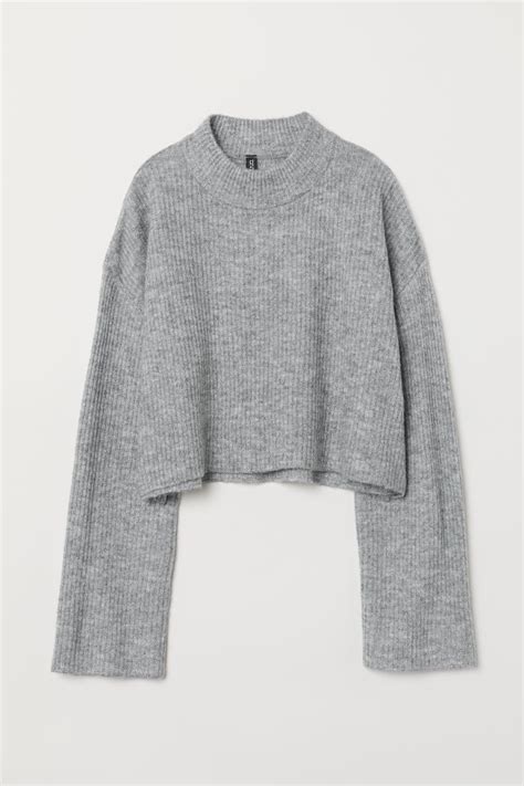 Knit Mock Turtleneck Sweater Gray Melange Ladies Handm Us