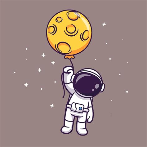 Lindo Astronauta Flotando Con Globo Lunar En El Espacio Ilustración De