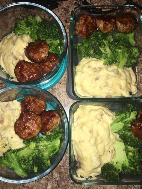 Barbecue Turkey Meatballs Smashed Red Potatoes Broccoli Healthy