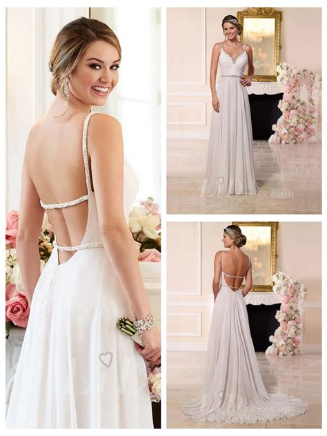 Beaded Straps And Sweetheart Neckline Low Open Back Wedding Dress