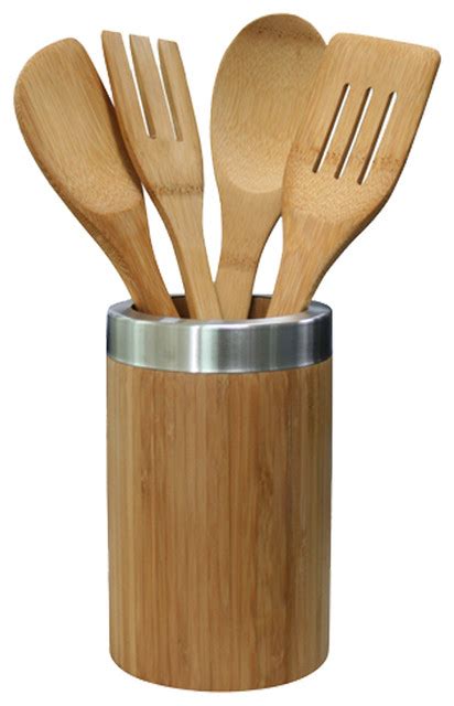 Home Basics 5 Piece Bamboo Kitchen Tool Set Cooking Utensil Sets By