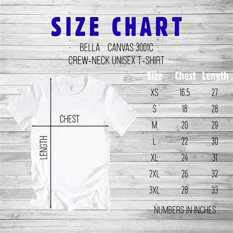 Bella Canvas Size Chart 3001c Unisex Short Sleeve Tshirt Size Chart