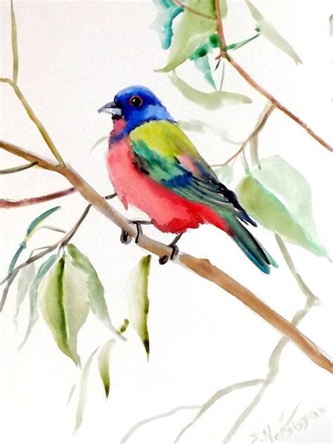 Painted Bunting Original Watercolor Painting 12 X 9 In Watercolor