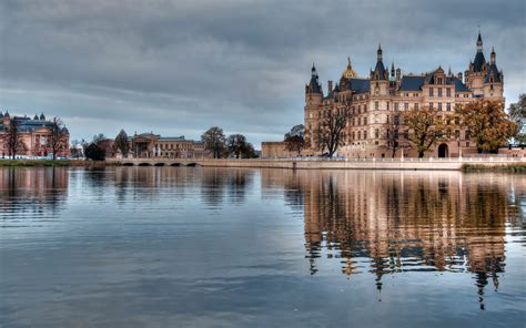 Water Sky Clouds Hamburg Germany Castle Reflection