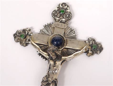 Stoup Of Sterling Silver Lapis Lazuli Christ Crucifix Cross Nineteenth
